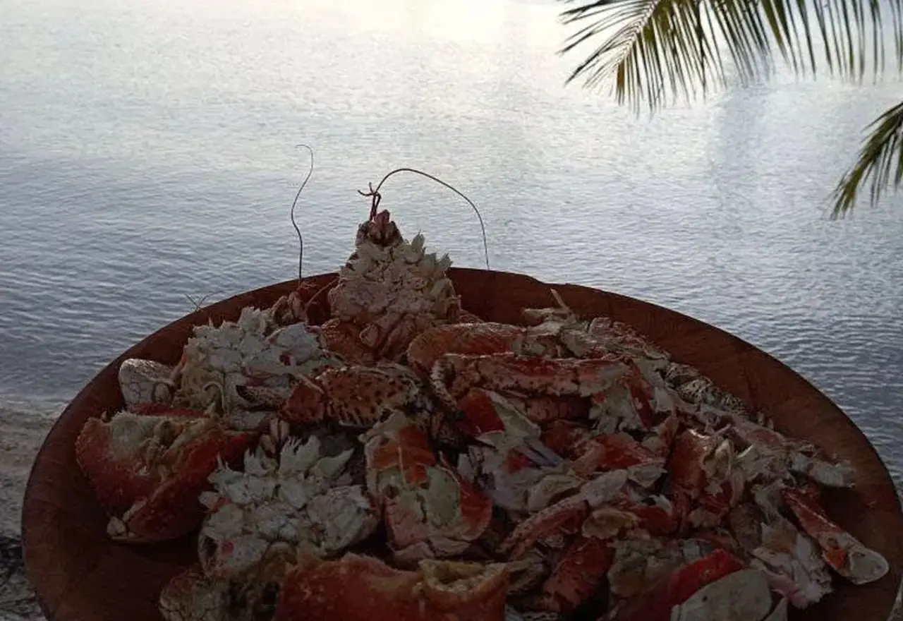 Un kaveu, crabe de cocotier, préparé et servi à table